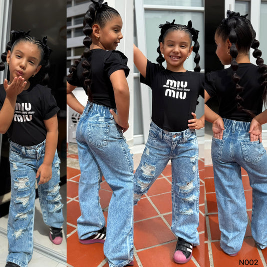 PANTALON MOM FLAT DE NIÑA CON PEDRERIA REF N002 ♥️ENVIO GRATIS ♥️