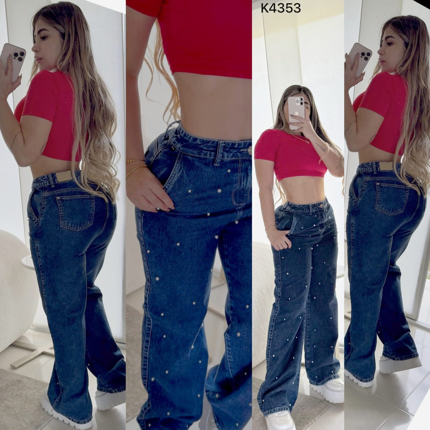PANTALÓN MOM FLAT PERLAS K4353 ♥️ENVIO GRATIS ♥️