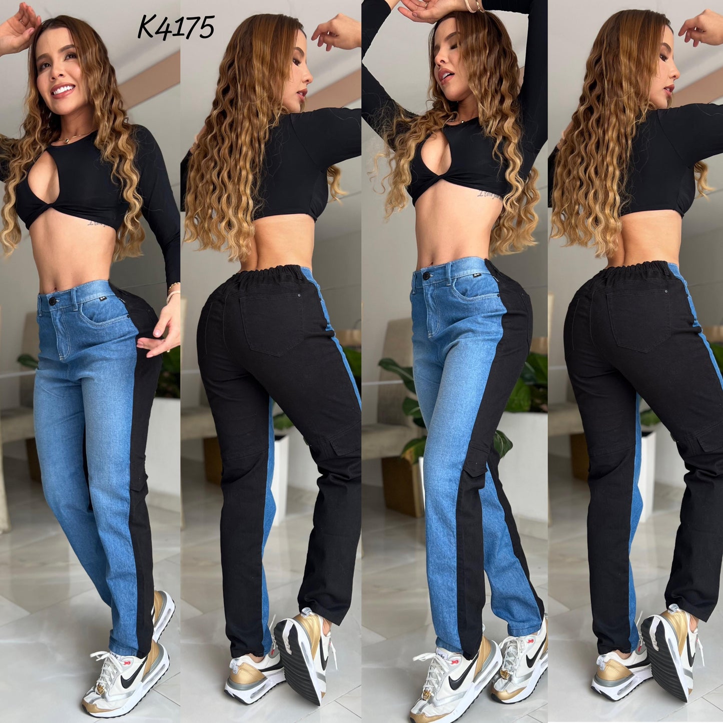 PANTALON DOS TONOS EN DRILL Y JEAN REF K4175 ♥️ENVIO GRATIS ♥️