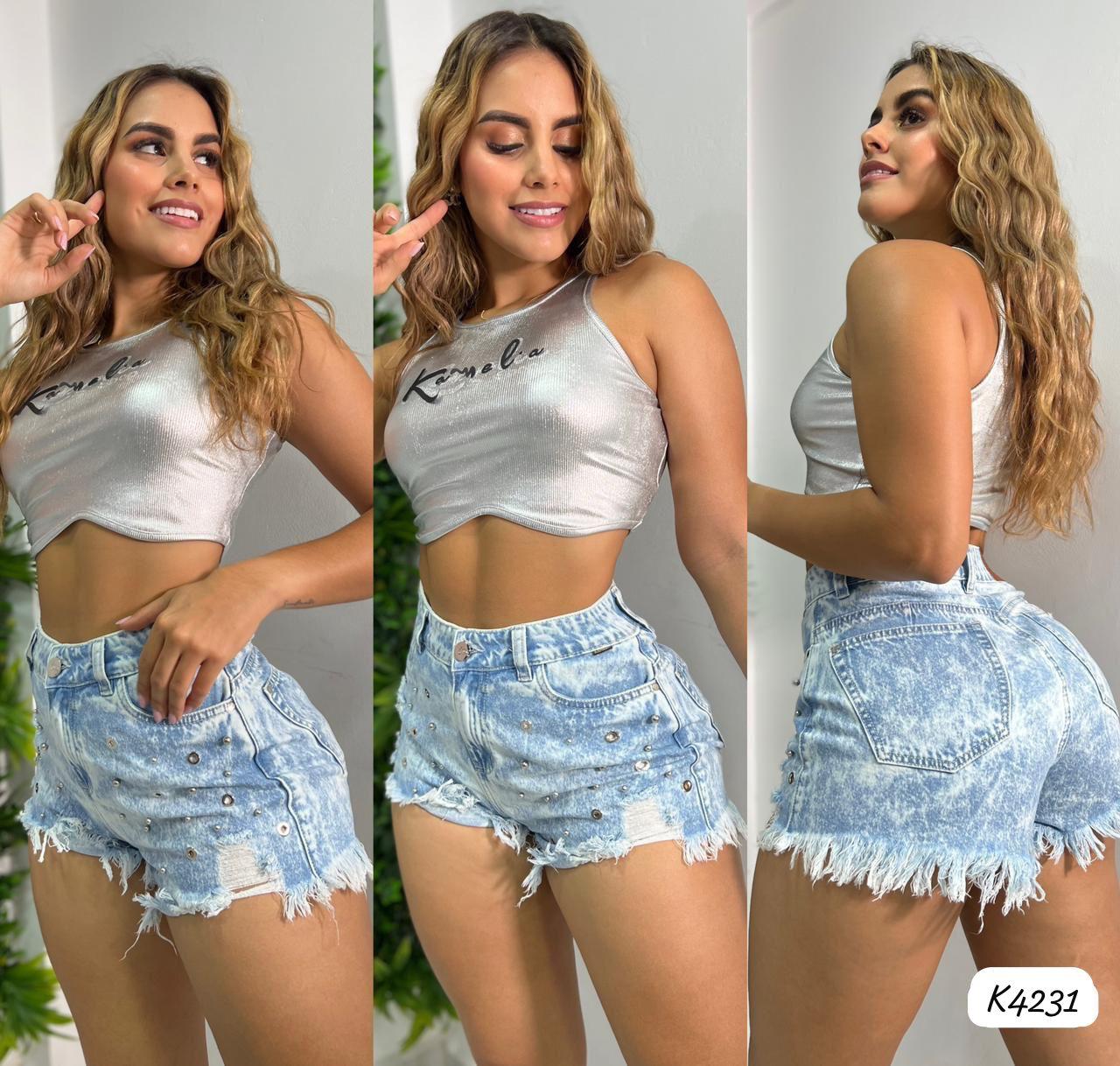 SHORT RIGIDO K4231 LEVANTACOLA CON PEDRERIA ❤ENVIO GRATIS ❤