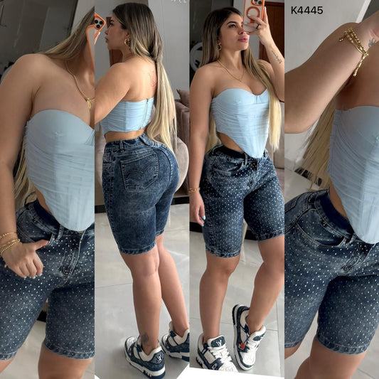 BIKER TELA STRECH CON BRILLOS K4445 ♥️ENVIO GRATIS♥️