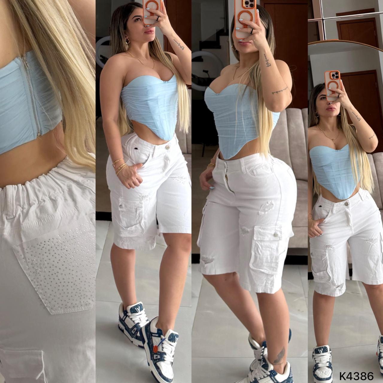 BIKER BLANCO CON PEDRERIA  K4386 ♥️ENVIO GRATIS ♥️