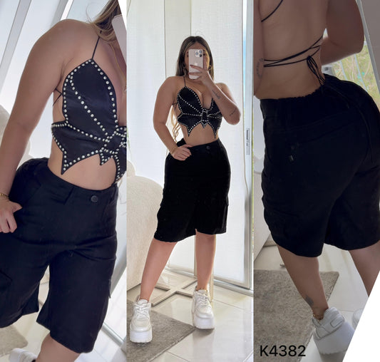 BERMUDA CON PEDRERIA  K4382 ♥️ENVIO GRATIS ♥️