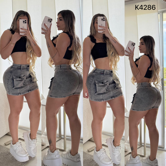 FALDA CARGO TELA STRECH K4286  ♥️ENVIO GRATIS ♥️