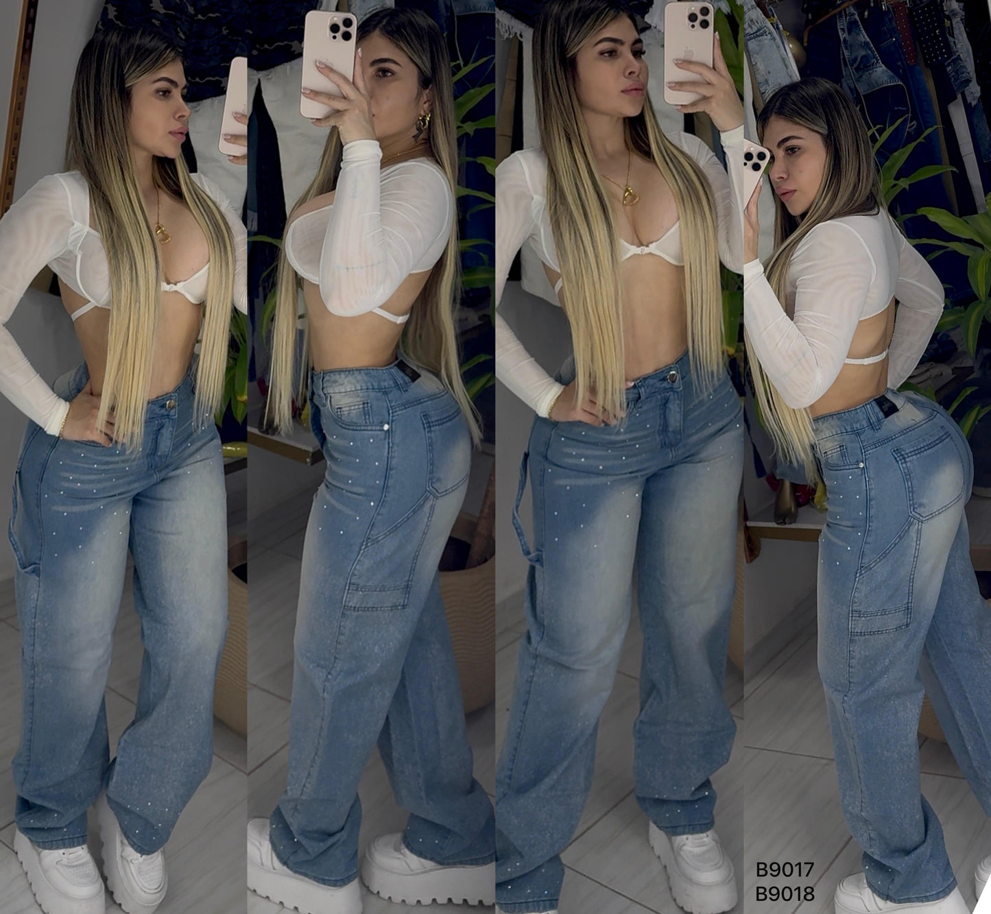 PANTALÓN MOM FLAT CON PEDRERIA   B9018 ♥️ENVIO GRATIS ♥️