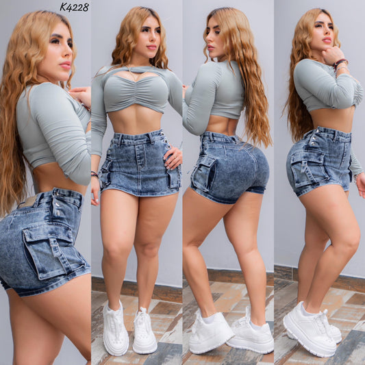 FALDA SHORT CARGO STRECH K4228♥️ENVIO GRATIS ♥️