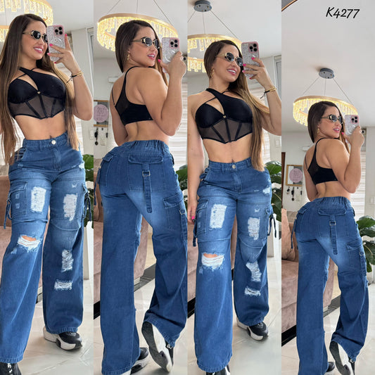 JEANS MOM FLAT TELA RIGIDA K4277 ♥️ENVIO GRATIS ♥️