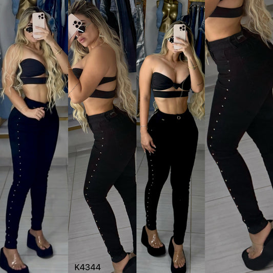 JEANS SKINNY NEGRO K4344 CON PEDRERIA ♥️ENVIO GRATIS ♥️