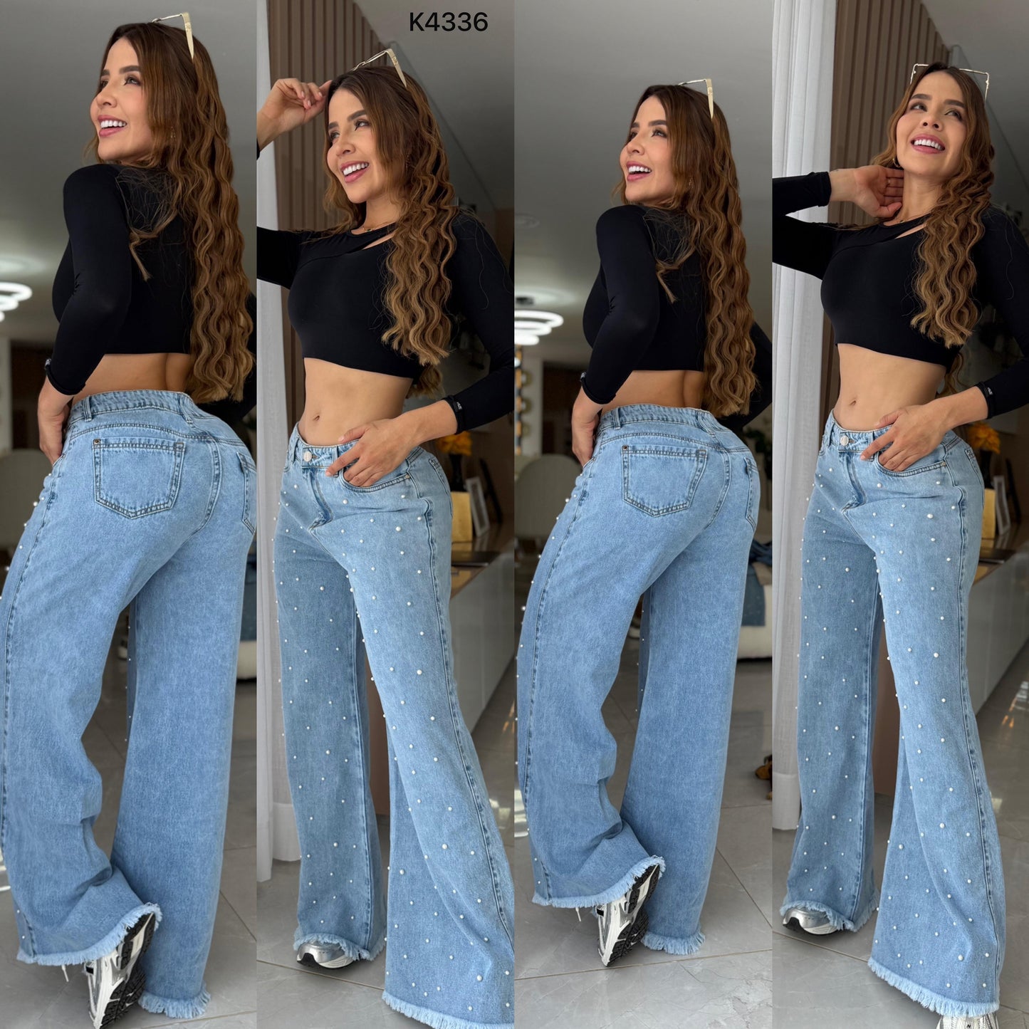 PANTALÓN MOM FLAT PERLAS K4379 ♥️ENVIO GRATIS ♥️