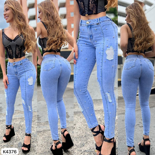 JEANS SKINNY CON PERLAS  REF K4376  ♥️ENVIO GRATIS ♥️