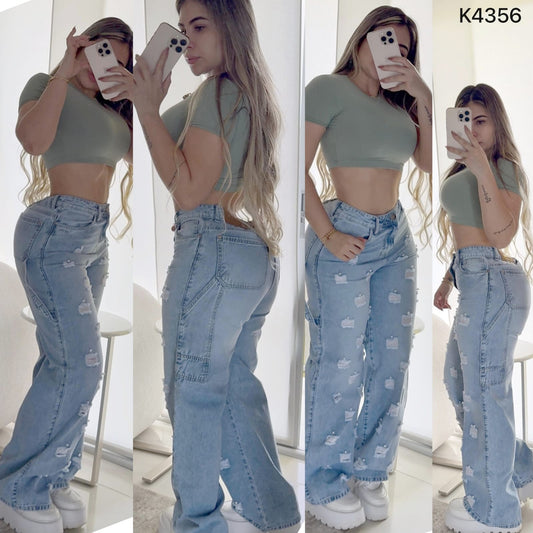 PANTALÓN MOM FLAT PERLAS K4356♥️ENVIO GRATIS ♥️