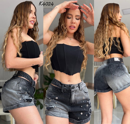 SHORT CON PEDRERIA K4024 ♥️ENVÍO GRATIS ♥️