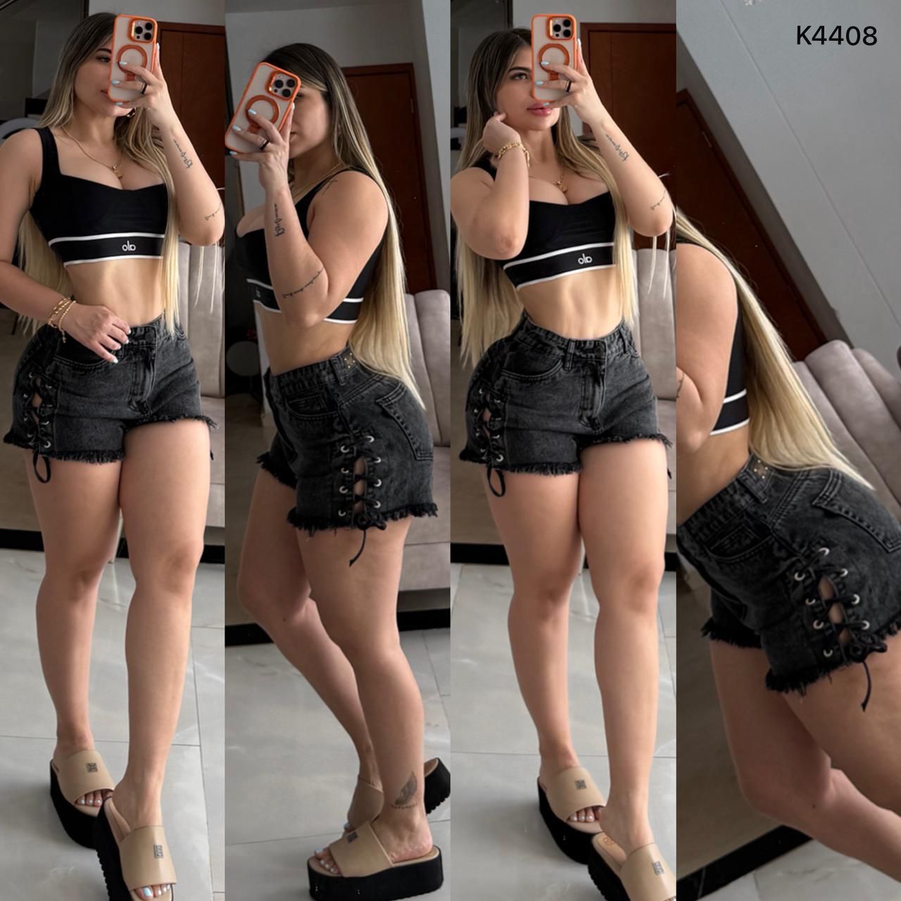 SHORT GRIS TRENZADO K4408 TELA RIGIDA  ♥️ENVIO GRATIS ♥️