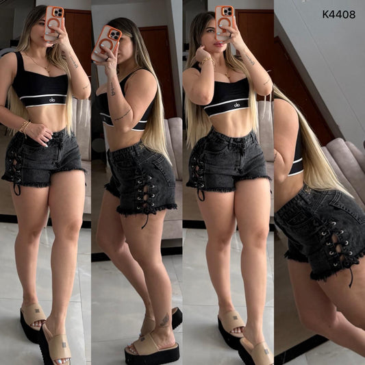 SHORT GRIS TRENZADO K4408 TELA RIGIDA  ♥️ENVIO GRATIS ♥️