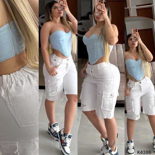 BIKER BLANCO CON PEDRERIA  K4386 ♥️ENVIO GRATIS ♥️