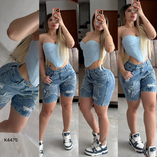 BIKER ESTRELLAS CON PEDRERIA TELA RIGIDA  K4475 ♥️ENVIO GRATIS♥️