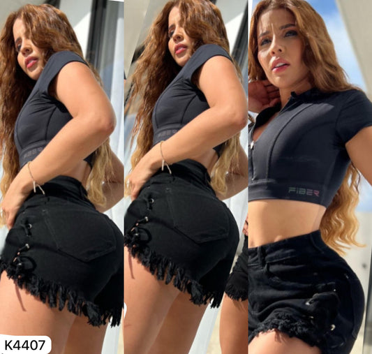 SHORT NEGRO K4407 TELA RIGIDA  ♥️ENVIO GRATIS ♥️