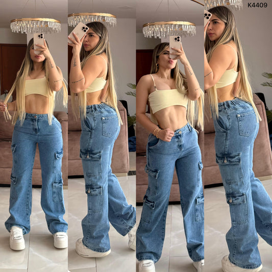 JEANS CARGO TELA RIGIDA REF K4409 ♥️ENVIO GRATIS ♥️