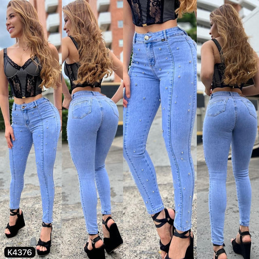 JEANS SKINNY CON PERLAS  REF K4376  ♥️ENVIO GRATIS ♥️