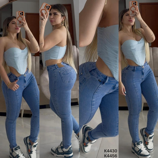 JEANS SKINNY TELA STRECH PEDRERIA LATERAL K4430 ♥️ENVIO GRATIS ♥️